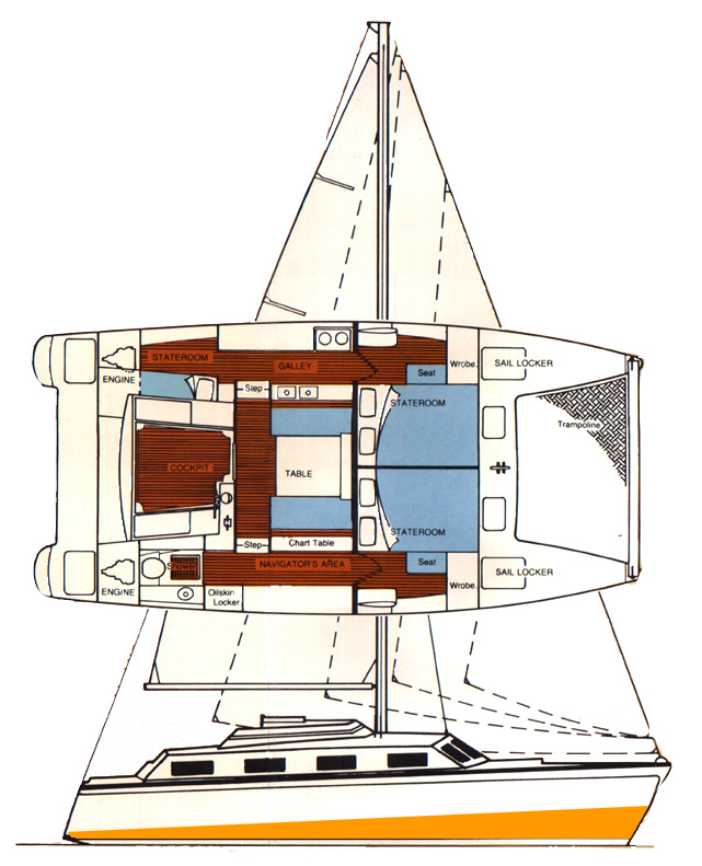 Whitness 35 Catamaran layout and sail plan
